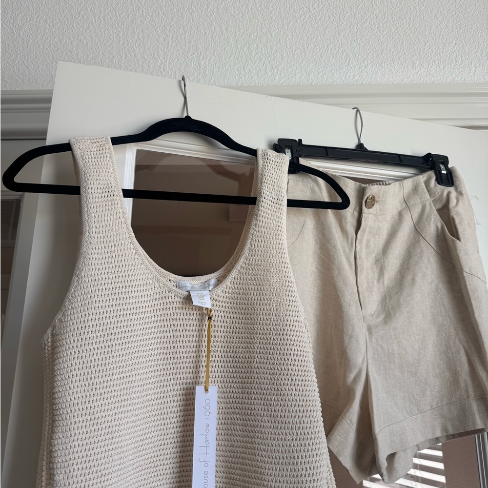 House of Harlow 1960 Cream Knit Top and Linen shorts set